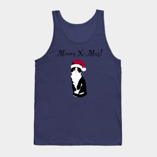 Meowy X-mas santa hat - tuxedo Tank Top